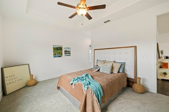 4468 River Breeze Ln, Tallahassee, FL 32303 - bedroom with carpet floors, a tray ceiling, a ceiling fan, and baseboards