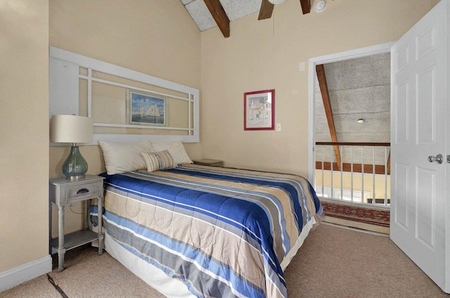 1195 Alligator Dr, Alligator Point, FL 32346 - bedroom with carpet, beamed ceiling, and a ceiling fan