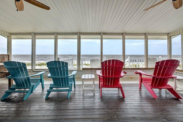1195 Alligator Dr, Alligator Point, FL 32346 - sunroom with a water view and hardwood / wood-style floors