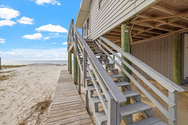 exterior space with a view of the beach and a water view