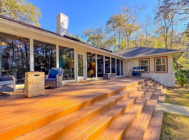 2825 Turkey Hill Trl, Tallahassee, FL 32312 - rear view of property featuring a chimney, brick siding, and a deck
