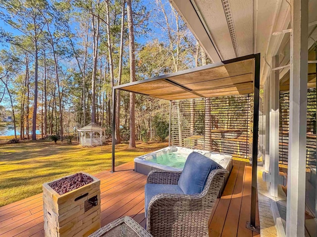 2825 Turkey Hill Trl, Tallahassee, FL 32312 - deck featuring a lawn, a gazebo, and a hot tub