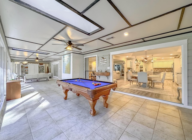 2825 Turkey Hill Trl, Tallahassee, FL 32312 - rec room featuring tile patterned floors, a ceiling fan, visible vents, and pool table