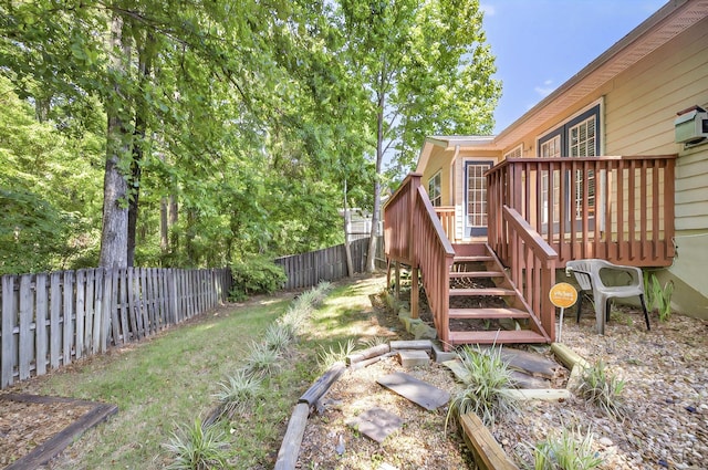 8504 Hannary Cir, Tallahassee, FL 32312 - view of yard with stairway, a deck, and a fenced backyard
