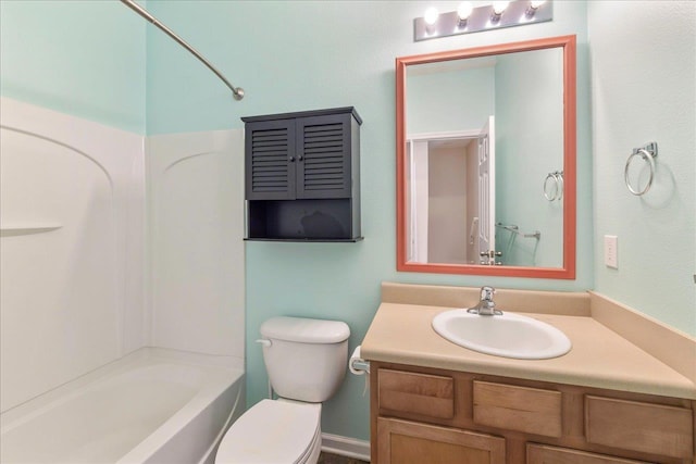 full bathroom featuring vanity, shower / bathing tub combination, and toilet