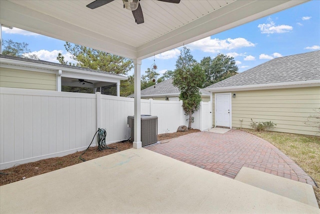 view of patio / terrace featuring central air condition unit and ceiling fan