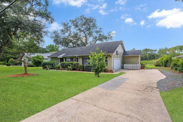 6509 Alan A Dale Trl, Tallahassee, FL 32309 - ranch-style home featuring a garage, concrete driveway, a front yard, and a shingled roof