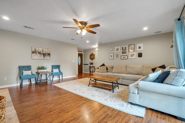 3412 Edgemont Trl, Tallahassee, FL 32312 - living area with ceiling fan, wood finished floors, and recessed lighting