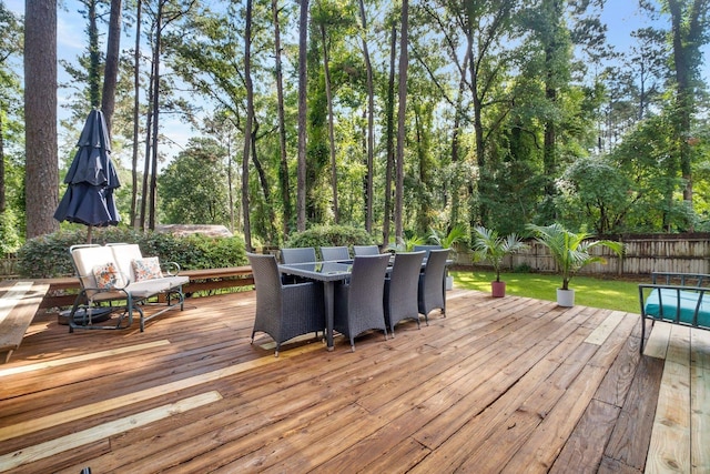3412 Edgemont Trl, Tallahassee, FL 32312 - wooden deck featuring outdoor dining area and a fenced backyard