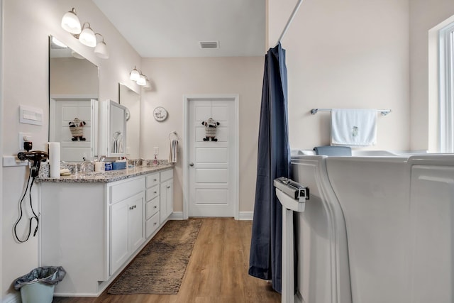 bathroom featuring wood-type flooring and vanity