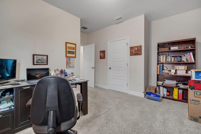 view of carpeted home office