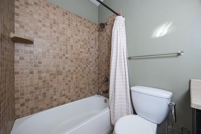 bathroom with shower / bath combination with curtain and toilet