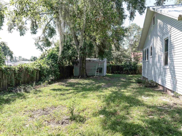 view of yard featuring a shed