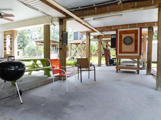 view of patio featuring ceiling fan and area for grilling