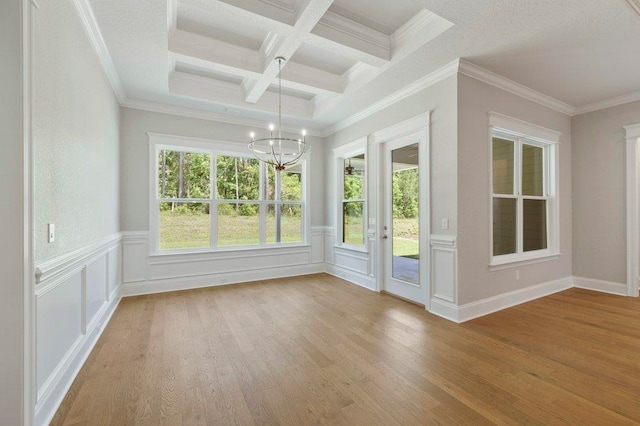8451 Hickory Branch Trl, Tallahassee, FL 32312 - unfurnished sunroom featuring coffered ceiling, a chandelier, beamed ceiling, and french doors