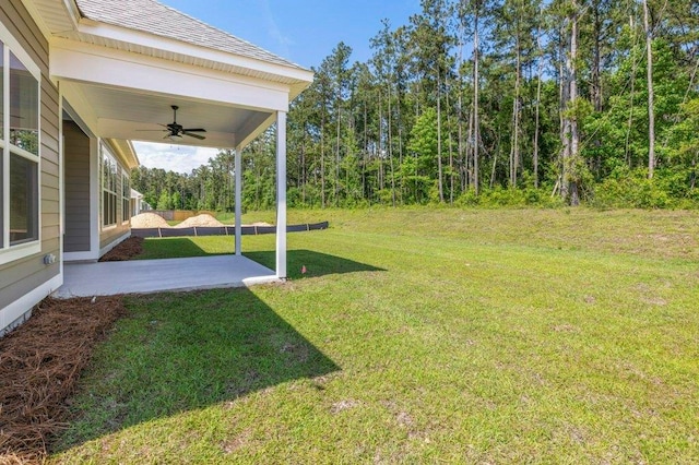 8451 Hickory Branch Trl, Tallahassee, FL 32312 - view of green lawn with a ceiling fan and a patio