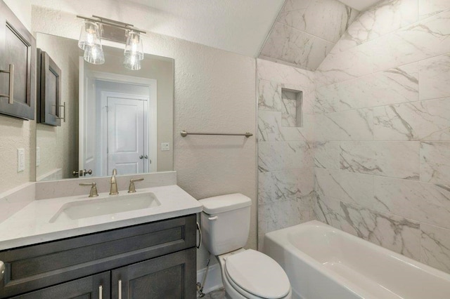 8451 Hickory Branch Trl, Tallahassee, FL 32312 - bathroom with a textured wall, vanity, and bathtub / shower combination
