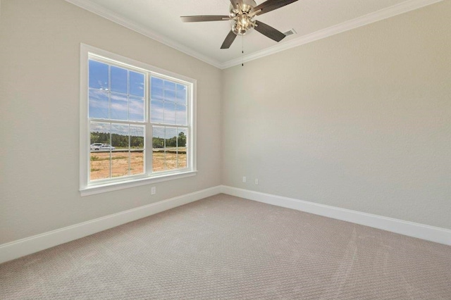 8451 Hickory Branch Trl, Tallahassee, FL 32312 - spare room with light colored carpet, crown molding, and ceiling fan