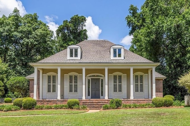 1370 Millstream Rd, Tallahassee, FL 32312 - view of front of home featuring roof with shingles, brick siding, a front yard, and a porch