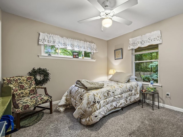 bedroom with carpet flooring and ceiling fan