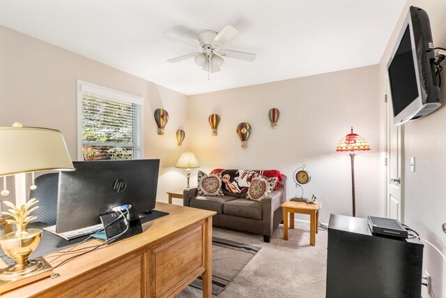 3540 Trillium Ct, Tallahassee, FL 32312 - living room with a ceiling fan, a desk, and carpet flooring