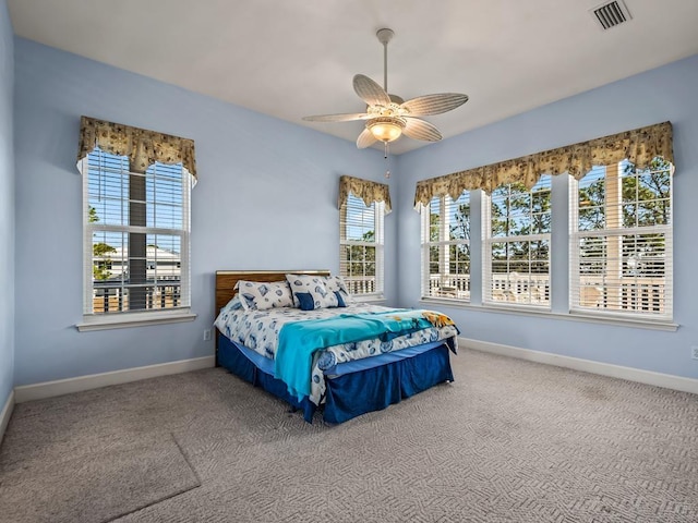 bedroom with carpet flooring and ceiling fan