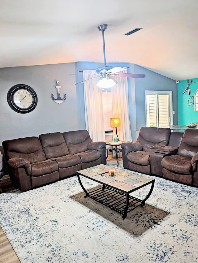 3137 Huttersfield Cir, Tallahassee, FL 32303 - living area with vaulted ceiling, ceiling fan, and wood finished floors