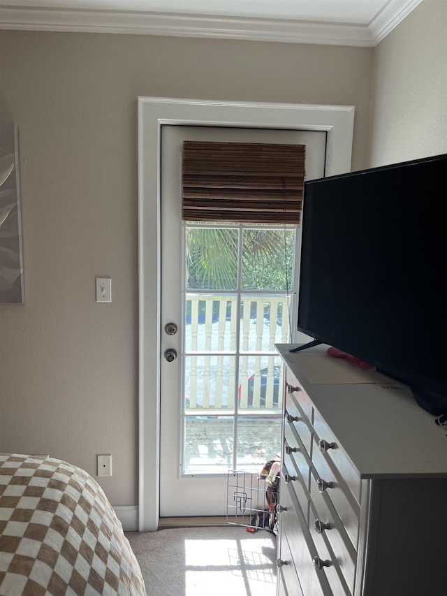 1045 Martin St, Tallahassee, FL 32303 - doorway to outside with carpet and ornamental molding
