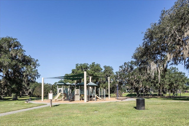 view of play area with a yard