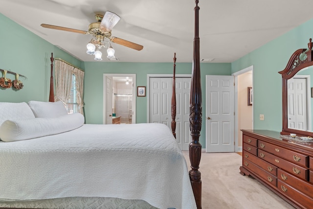 1961 Chatsworth Way, Tallahassee, FL 32309 - bedroom with light carpet, a closet, connected bathroom, and a ceiling fan