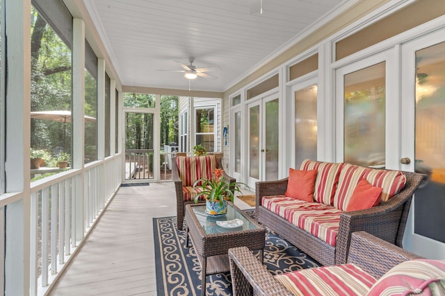 1961 Chatsworth Way, Tallahassee, FL 32309 - sunroom featuring french doors, a ceiling fan, and an outdoor living space