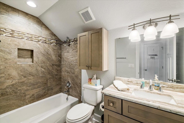 7277 White Clover Ct, Tallahassee, FL 32311 - bathroom featuring vanity, shower / tub combination, toilet, and vaulted ceiling