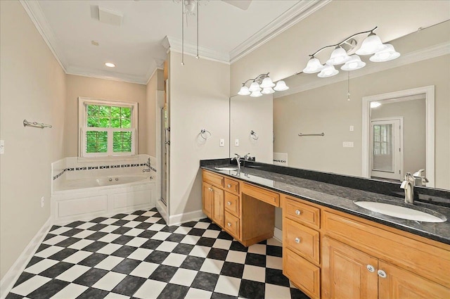370 Rob Roy Trl, Tallahassee, FL 32312 - full bath featuring baseboards, tile patterned floors, double vanity, a bath, and ornamental molding