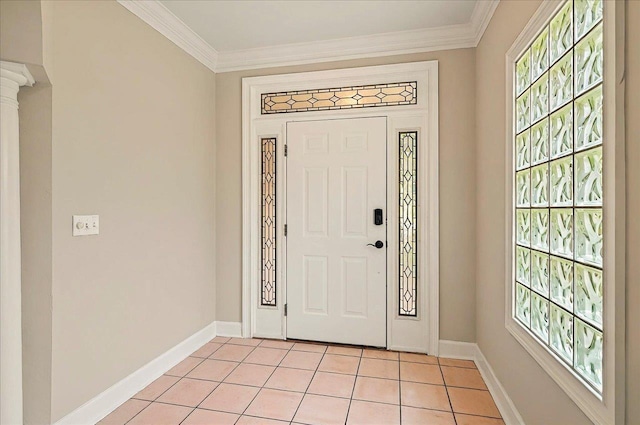 370 Rob Roy Trl, Tallahassee, FL 32312 - foyer with ornamental molding, baseboards, light tile patterned flooring, and ornate columns