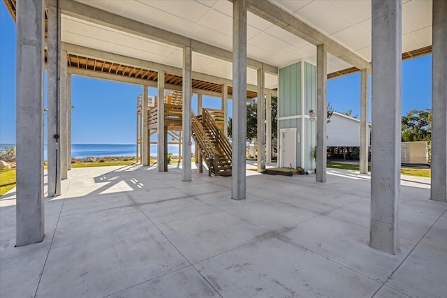 view of patio / terrace featuring a water view