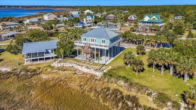 aerial view with a water view