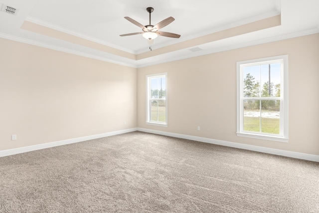 273 Springdale Dr, Crawfordville, FL 32327 - unfurnished room with a tray ceiling, crown molding, a ceiling fan, and carpet