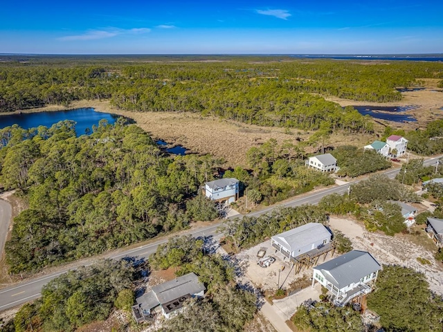 641 Bald Point Rd, Alligator Point, FL 32346 - aerial view of property's location with a heavily wooded area and a large body of water
