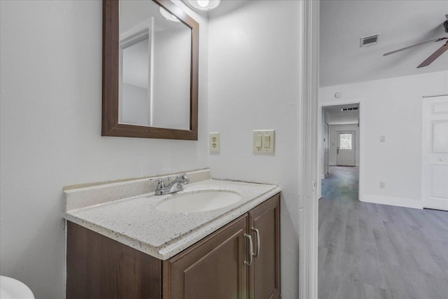 1317 Airport Dr Unit F12, Tallahassee, FL 32304 - bathroom with ceiling fan, vanity, baseboards, wood finished floors, and visible vents