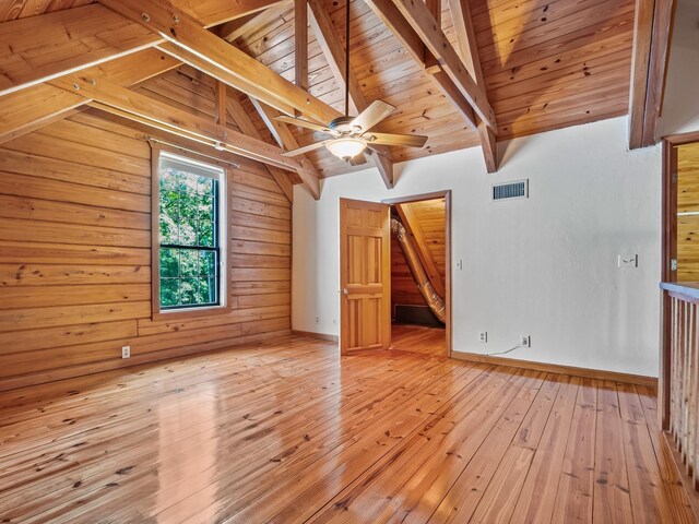 883 Hunters Trce, Crawfordville, FL 32327 - empty room with light wood-type flooring, wood ceiling, and ceiling fan
