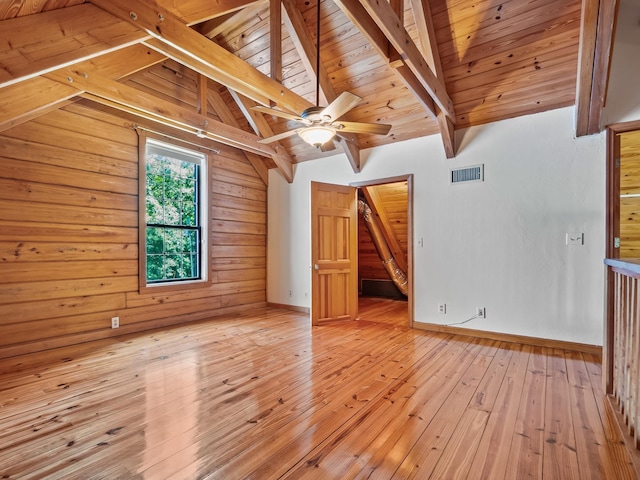 883 Hunters Trce, Crawfordville, FL 32327 - empty room with light wood-type flooring, wood ceiling, and ceiling fan