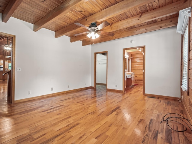 883 Hunters Trce, Crawfordville, FL 32327 - spare room with a ceiling fan, a wooden ceiling with exposed beams, and light wood-style flooring