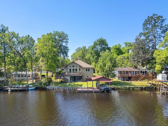 24064 Lanier St, Tallahassee, FL 32310 - water view featuring boat lift, stairway, and a boat dock