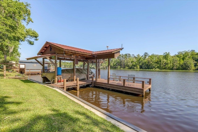 24064 Lanier St, Tallahassee, FL 32310 - dock area featuring a yard, a water view, and boat lift