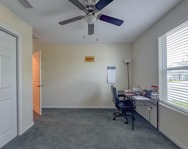 4641 Rivers Landing Way, Tallahassee, FL 32303 - carpeted home office featuring ceiling fan and baseboards