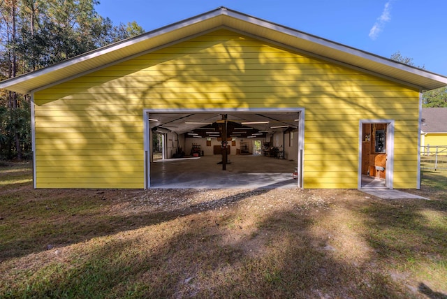 exterior space with an outbuilding