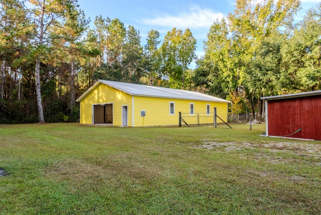 exterior space with an outbuilding