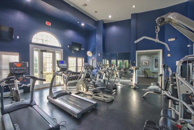 2801 Chancellorsville Dr Unit 1217, Tallahassee, FL 32312 - exercise room with a towering ceiling
