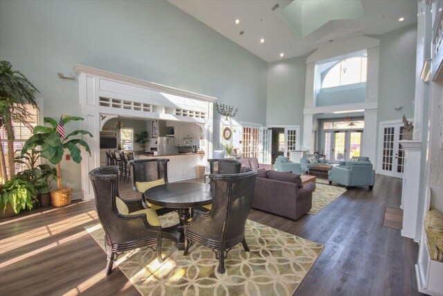 2801 Chancellorsville Dr Unit 1217, Tallahassee, FL 32312 - dining space with high vaulted ceiling, french doors, wood finished floors, and recessed lighting