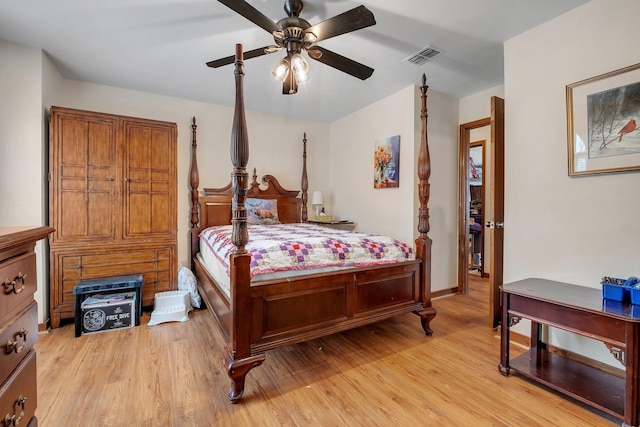 bedroom featuring ceiling fan and light hardwood / wood-style floors